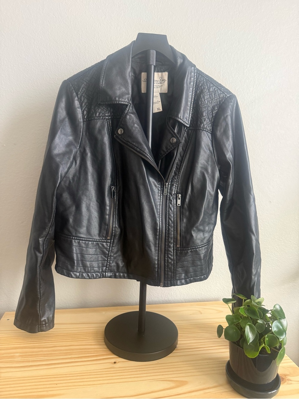 American Rag Black Faux Leather Moto Jacket